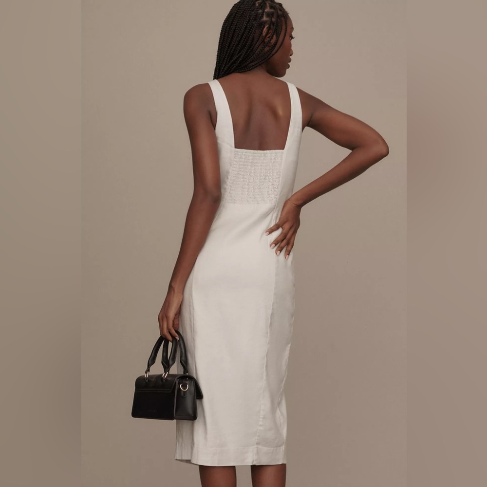 Anthropologie NWT Sleeveless Square-Neck Linen Button Wrap Midi Dress 3X - Picture 2 of 12